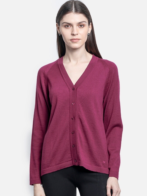 Monte Carlo Women Magenta Solid Cardigan Sweater
