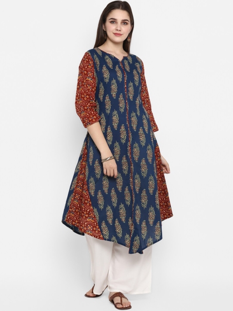 ZOEYAMS Women Navy Blue & Brown Printed A-Line Kurta