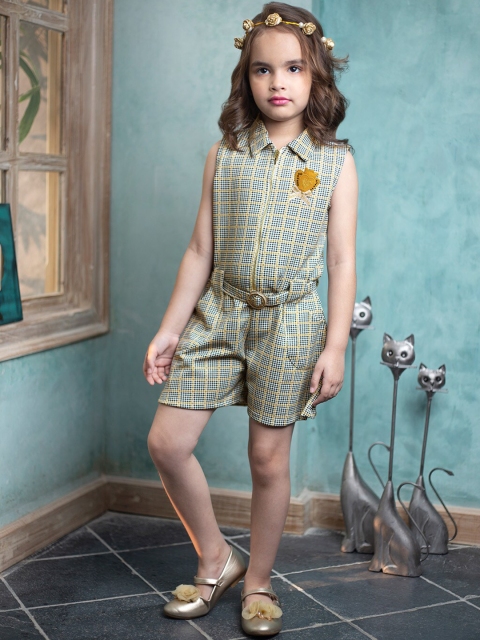 Peppermint Girls Mustard Yellow & Black Printed Playsuit