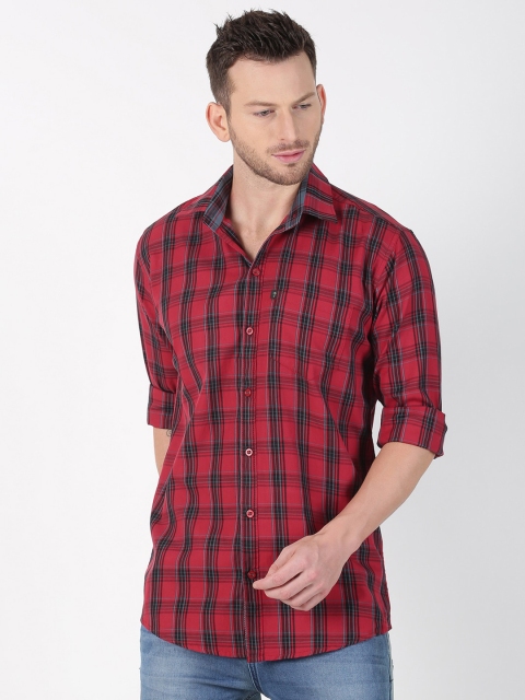 LEVIZO Men Maroon & Black Checked Premium Regular Fit Shirt