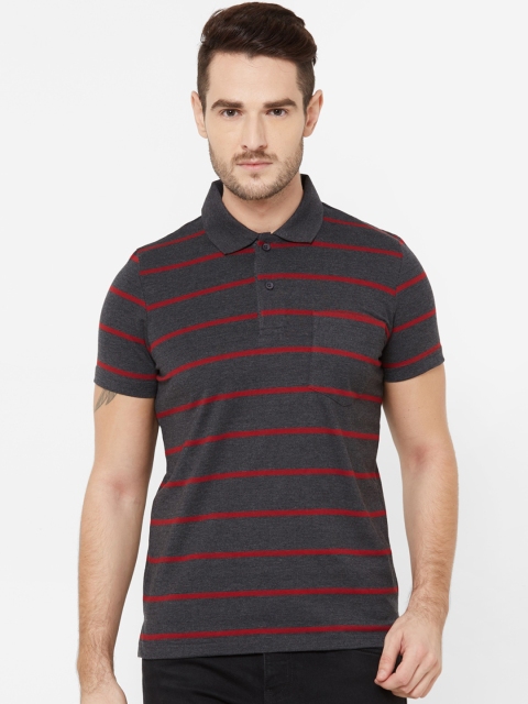 Sweet Dreams Men Grey Striped Polo Collar T-shirt