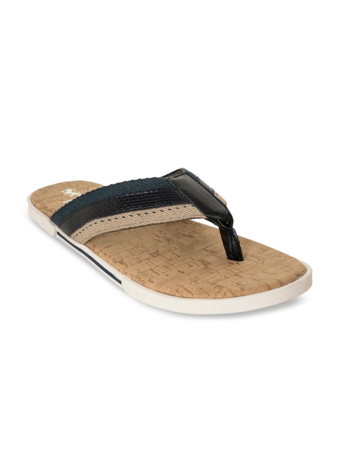 Red Tape Men Navy Blue & Beige Colourblocked Thong Flip-Flops