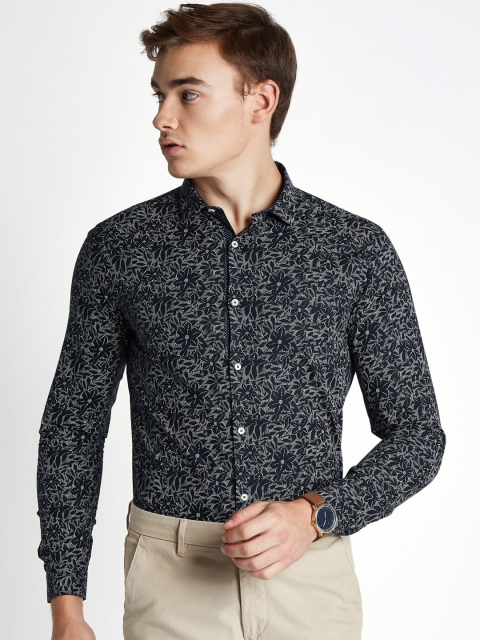 RICHARD PARKER by Pantaloons Men Navy Blue & White Slim Fit Printed Party Shirt