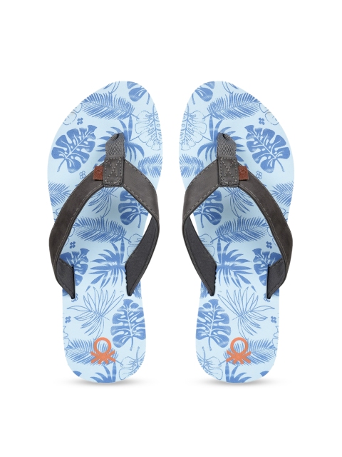 United Colors of Benetton Women Blue Tropical Printed Thong Flip-Flops