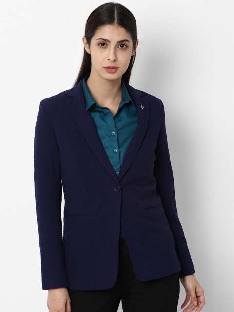 Allen Solly Woman Women Navy Blue Self-Design Single-Breasted Blazer