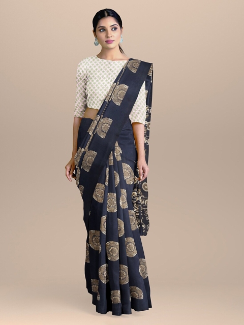 BharatSthali Blue Printed Pure Cotton Sustainable Saree