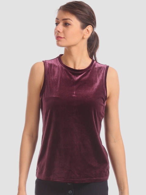 GAP Women Purple Solid Velvet Top