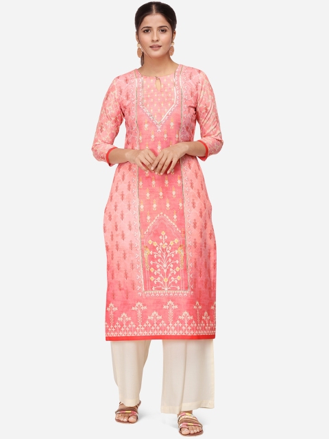 Kvsfab Women Peach-Coloured & Off-White Printed Kurta with Palazzos