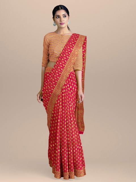 BharatSthali Peach-Coloured & Gold-Coloured Woven Design Handloom Banarasi Saree