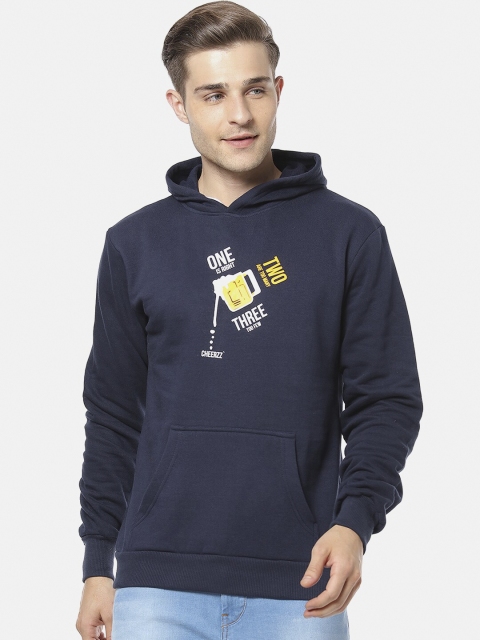 Campus Sutra Men Navy Blue Printed Hooded Sweatshirt