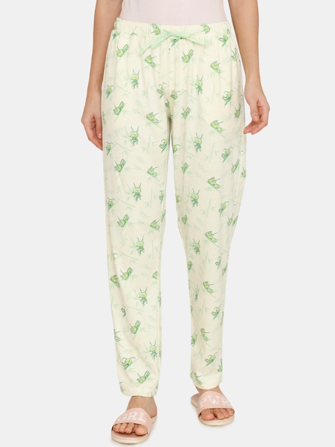Zivame Women Cream & Green Printed Lounge Pants