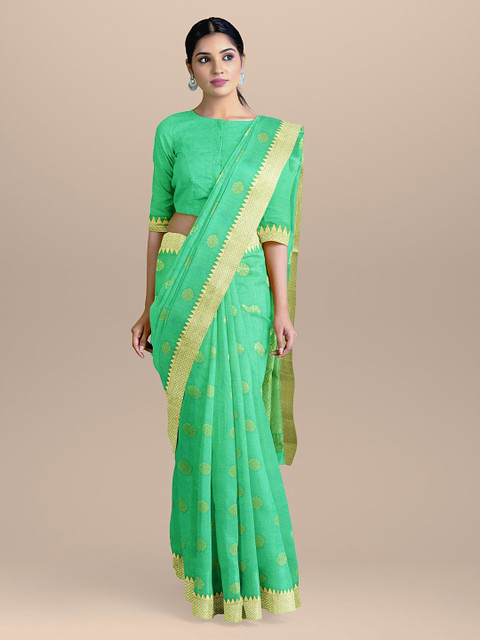 BharatSthali Green & Gold-Coloured Silk Cotton Woven Design Handloom Banarasi Saree
BharatSthali Green & Gold-Coloured Silk Cotton Woven Design Handloom Banarasi Saree