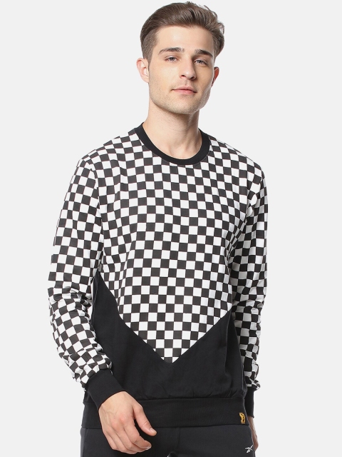 Campus Sutra Men White & Black Checked Sweatshirt