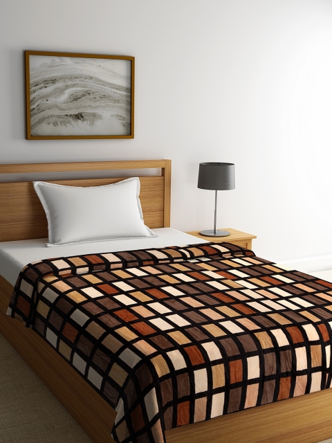 NEUDIS Brown & Black Geometric AC Room 210 GSM Single Bed Blanket