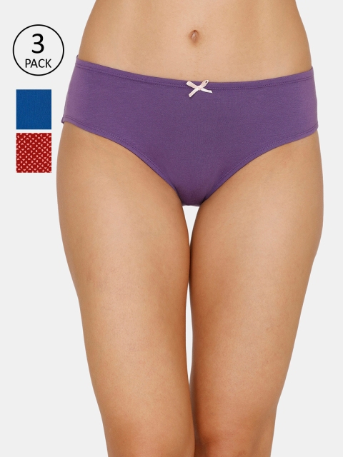Zivame Women Pack of 3 Assorted Hipster Briefs ZI2420FASHZSRED