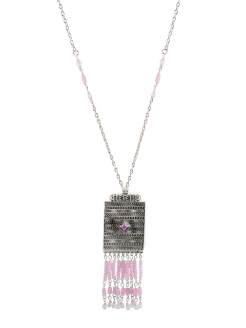 Tokyo Talkies Silver Plated Handcrafted Oxidised Pink Beads Necklace