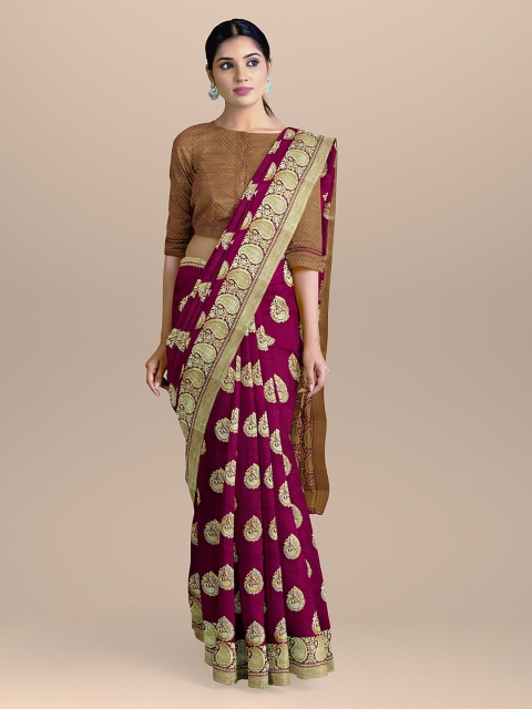 BharatSthali Maroon & Gold-Coloured Silk Cotton Woven Design Handloom Banarasi Saree
BharatSthali Maroon & Gold-Coloured Silk Cotton Woven Design Handloom Banarasi Saree