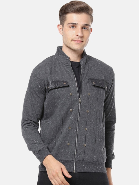 Campus Sutra Men Charcoal Grey Solid Windcheater Bomber