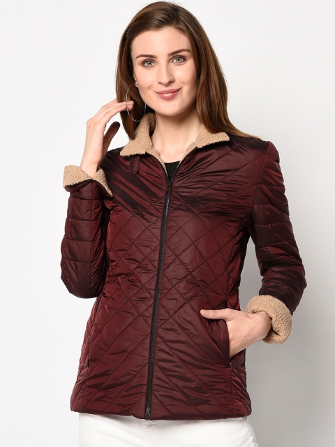 Spirit Women Maroon Solid Windcheater Quilted Jacket