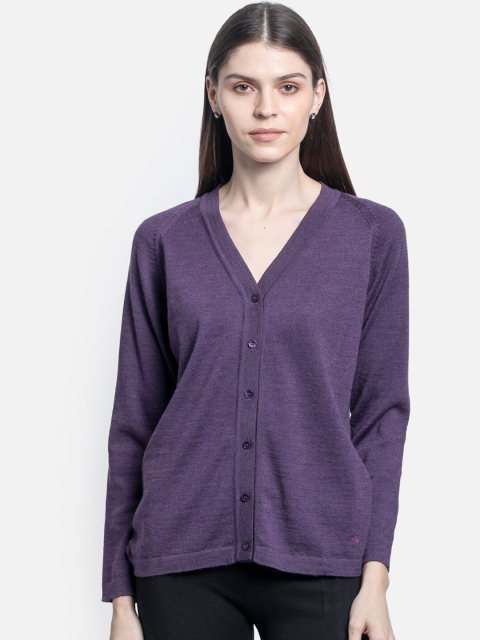 Monte Carlo Women Purple Solid Cardigan Sweater