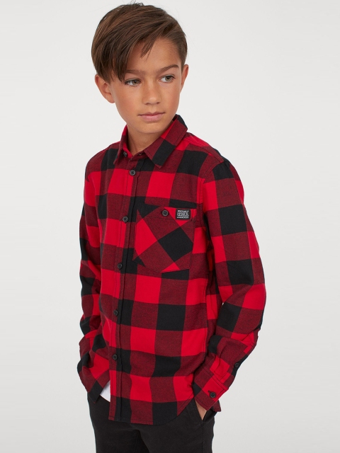 H&M Boys Red & Black Cotton Flannel Shirt