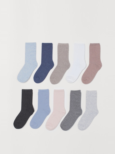 H&M Women Multicoloured Solid 10-Pack Socks, Multi