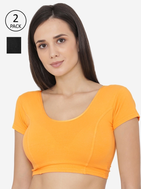 Vami Women Pack Of 2 Solid Stitched Saree Blouses, Yellow
