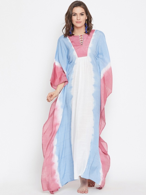 The Kaftan Company White & Blue Striped Nightdress