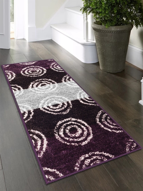Story@home Purple & Grey Geometric Indoor Soft Floor Runner