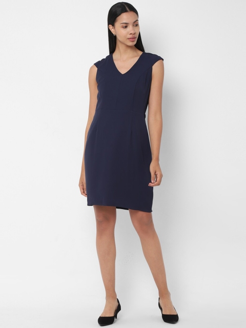 Allen Solly Woman Women Navy Blue Solid Sheath Dress
