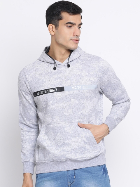 Monte Carlo Men White & Grey Printed Hooded Sweatshirt