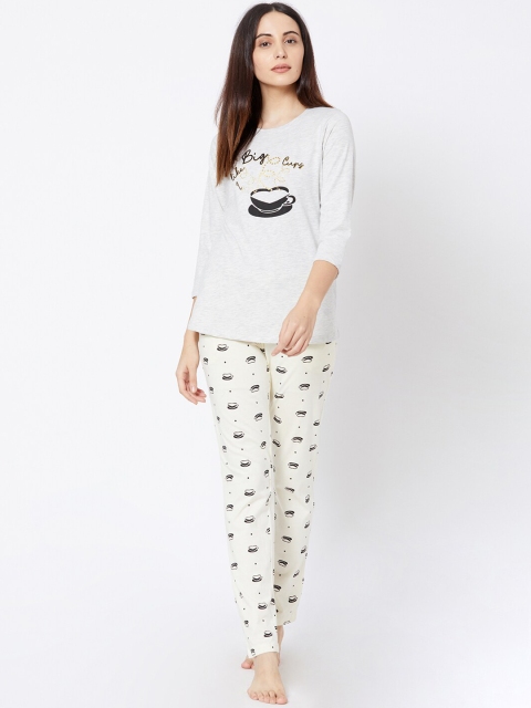 Sweet Dreams Women White Printed Night suit