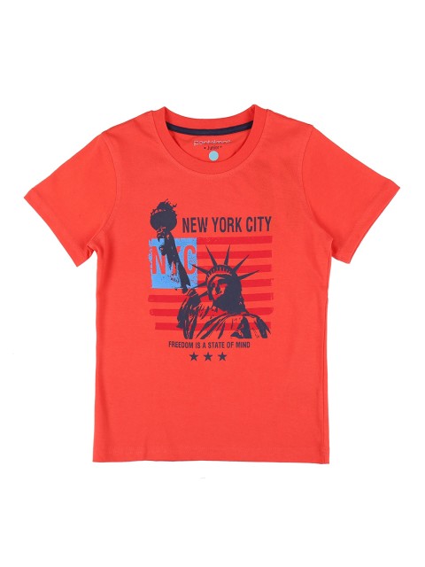 CHALK by Pantaloons Boys Orange Printed Round Neck Pure Cotton T-shirt