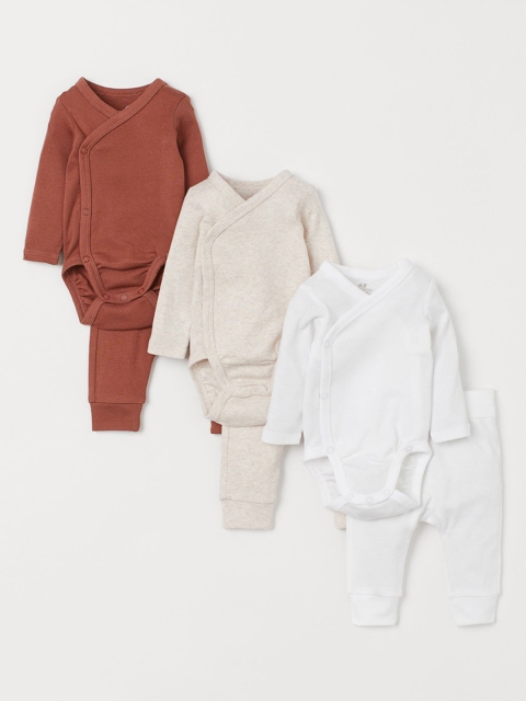 H&M Girls Set of 3 Cotton Bodysuits & Joggers, White