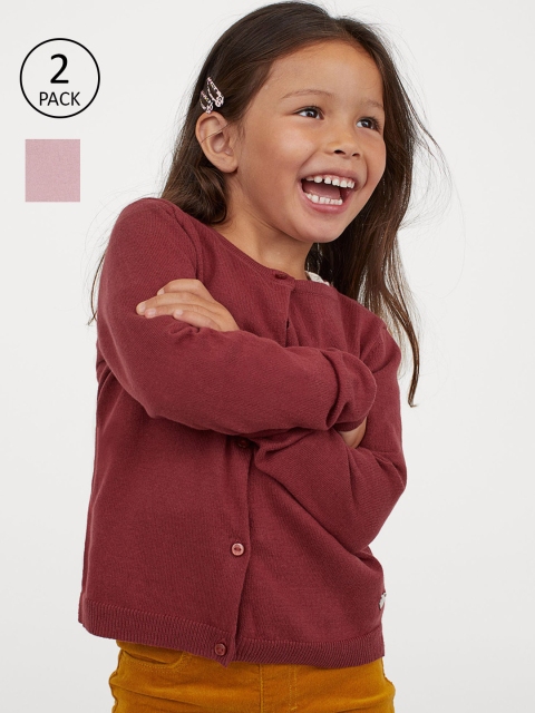 H&M Girls Maroon & Pink 2-Pack Cotton Cardigans
