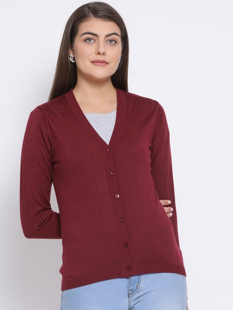 Monte Carlo Women Maroon Solid Cardigan Sweater