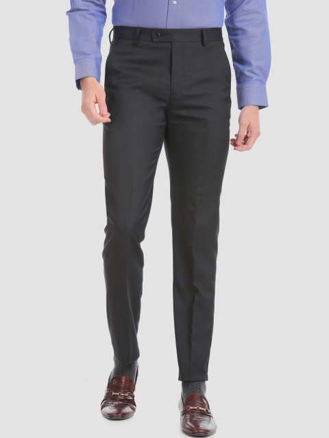 Arrow Men Black Tapered Fit Self Design Formal Trousers