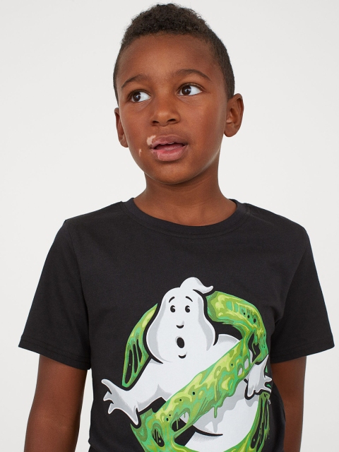 H&M Boys Black Printed T-shirt