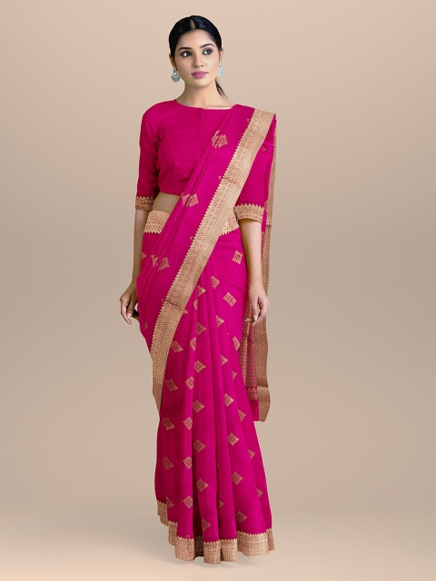 BharatSthali Magenta & Gold-Coloured Silk Cotton Woven Design Handloom Banarasi Saree
BharatSthali Magenta & Gold-Coloured Silk Cotton Woven Design Handloom Banarasi Saree
