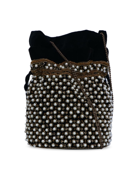 Diwaah Black & Gold-Toned Embroidered Potli Clutch