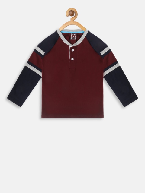 Lazy Shark Boys Maroon Solid Henley Neck T-shirt