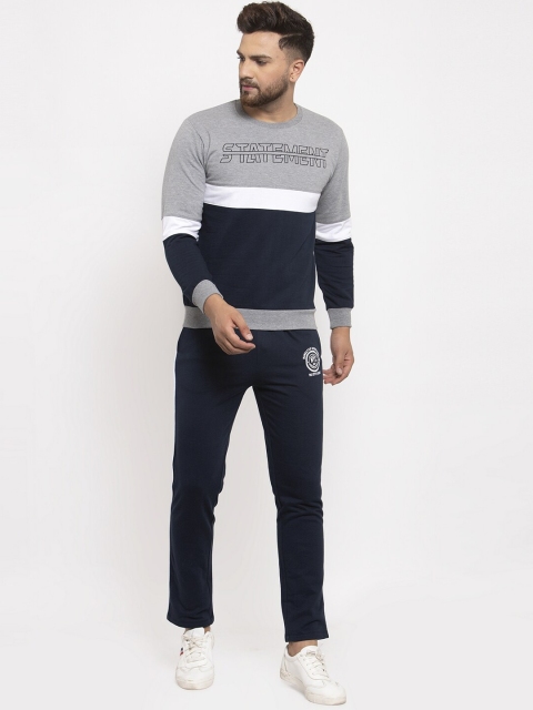 WILD WEST Men Navy Blue & Grey Colourblocked Tracksuit