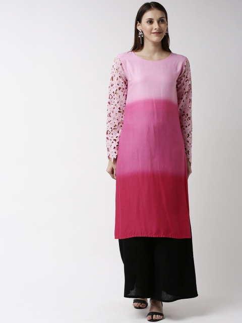 Soch Women Light Pink & Red Embroidered Straight Kurta