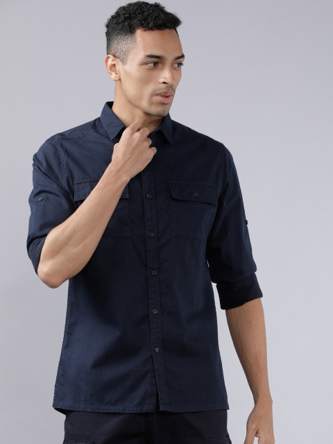 Ecko Unltd Men Navy Blue Slim Fit Solid Casual Shirt