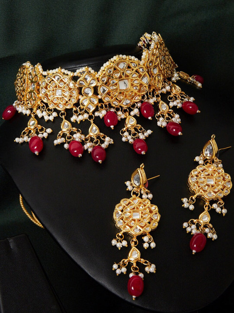 GloBox By ZeroKaata Gold-Plated Red & White Kundan-Studded Beaded Handcrafted Jewellery Set
GloBox By ZeroKaata Gold-Plated Red & White Kundan-Studded Beaded Handcrafted Jewellery Set