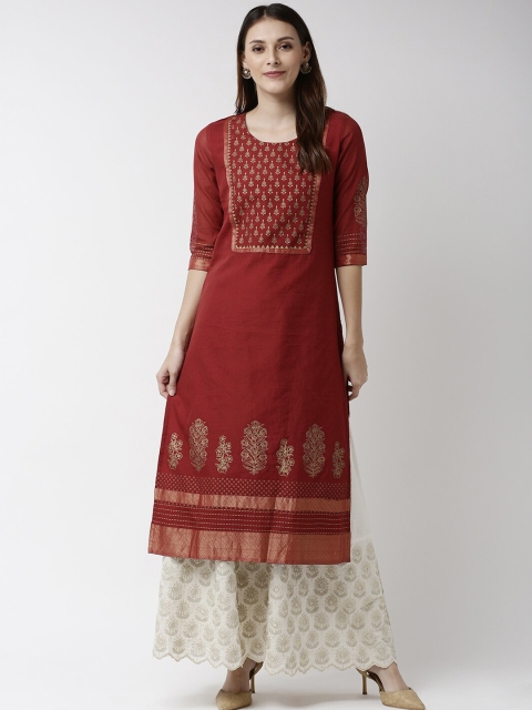 Soch Women Red & Gold Yoke Design Straight Kurta