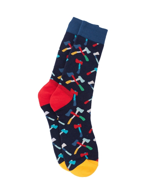 The Tie Hub Men Blue & Red Axe Patterned Calf-Length Socks