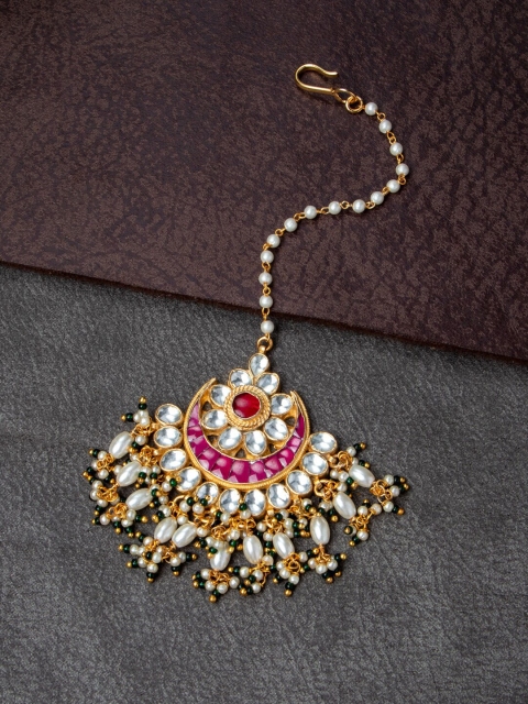 MORKANTH JEWELLERY Gold-Plated Pink & Off-White Kundan-Studded Beaded Handcrafted Maang Tikka
MORKANTH JEWELLERY Gold-Plated Pink & Off-White Kundan-Studded Beaded Handcrafted Maang Tikka