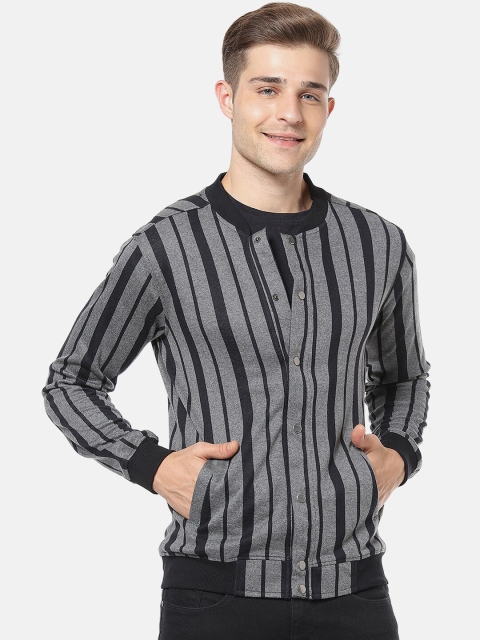 Campus Sutra Men Grey Striped Windcheater Bomber
