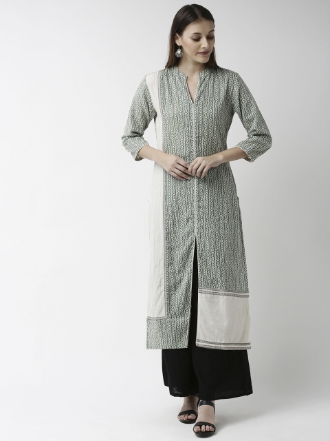 Soch Women Green & White Printed Straight Kurta